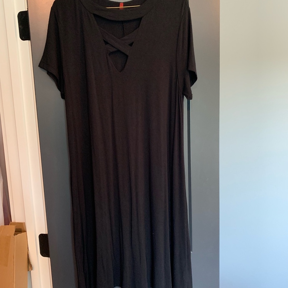 Black, v-neck cut dress